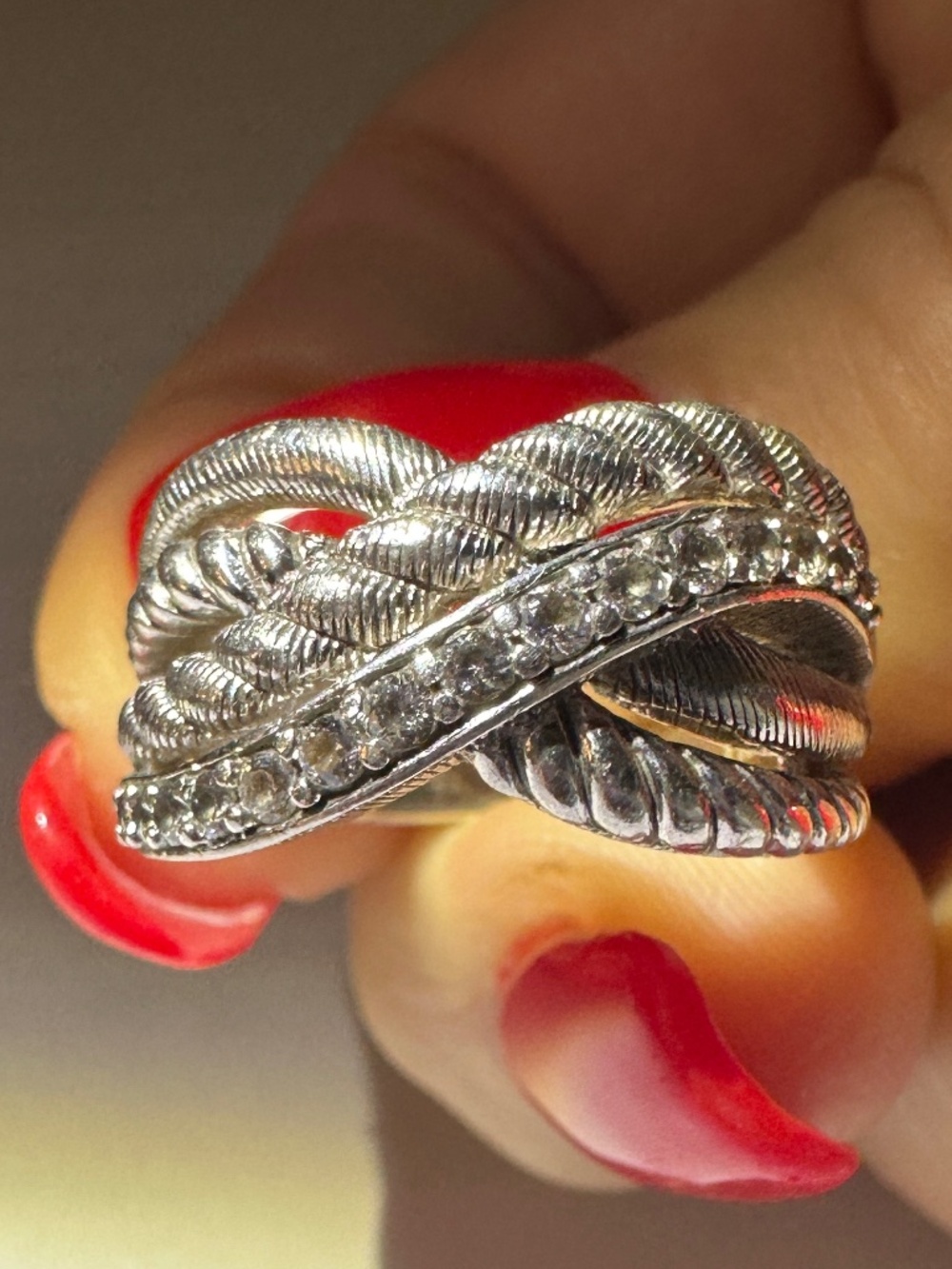 Judith Ripka Sterling Silver Crisscross Rope Design CZ Ring Sz 8 - Picture 6 of 9
